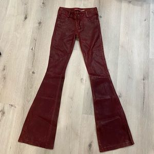 Alice + Olivia, burgundy leather bell bottoms, size 0